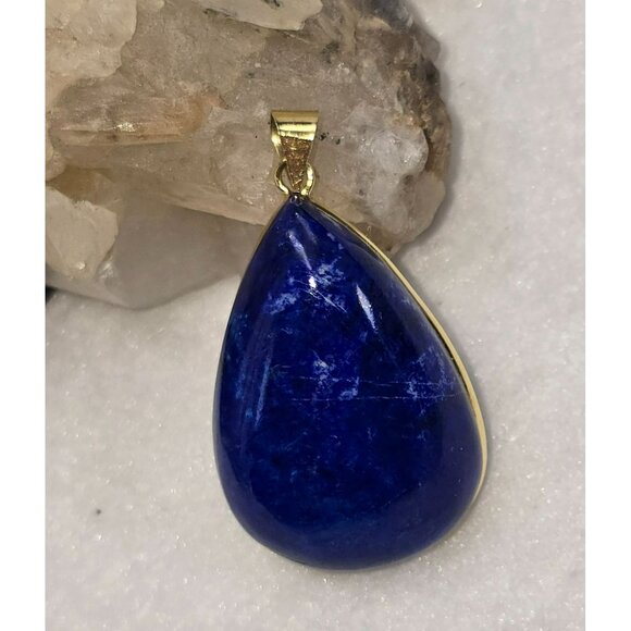 Large Lapis Lazuli Teardrop Gemstone Pendant With 14k Yellow Gold Bail Hs131 - Picture 2 of 16